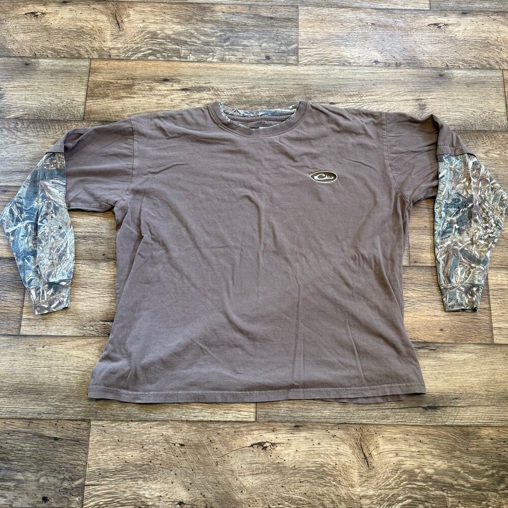 DRAKE Waterfowl Shirt Brown Camo Long Sleeve Layered Hunting Tee Shirt